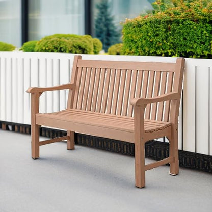 Psilvam 2-Person Poly Lumber Outdoor Bench with 700 Lbs Weight Capacity – Weatherproof Garden Seating for, Balcony Porch & Park, All-Weather Fade-Resistant Patio Furniture (Teak Color) - CookCave