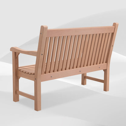 Psilvam 2-Person Poly Lumber Outdoor Bench with 700 Lbs Weight Capacity – Weatherproof Garden Seating for, Balcony Porch & Park, All-Weather Fade-Resistant Patio Furniture (Teak Color) - CookCave