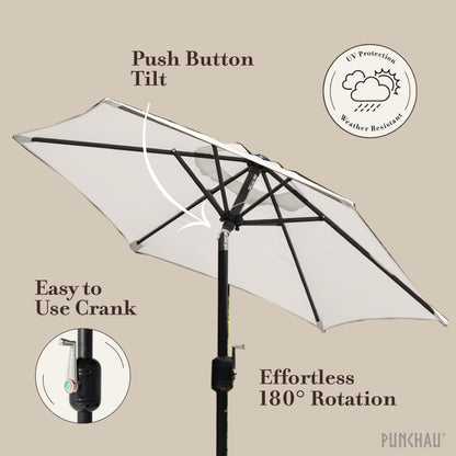 Punchau 6 Ft Outdoor Patio Umbrella, Easy Open/Close Crank and Push Button Tilt Adjustment - Beige Market Umbrellas - CookCave