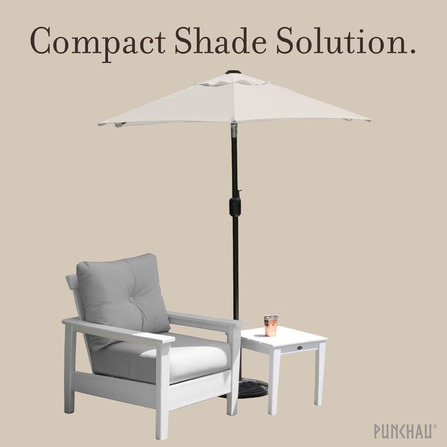 Punchau 6 Ft Outdoor Patio Umbrella, Easy Open/Close Crank and Push Button Tilt Adjustment - Beige Market Umbrellas - CookCave