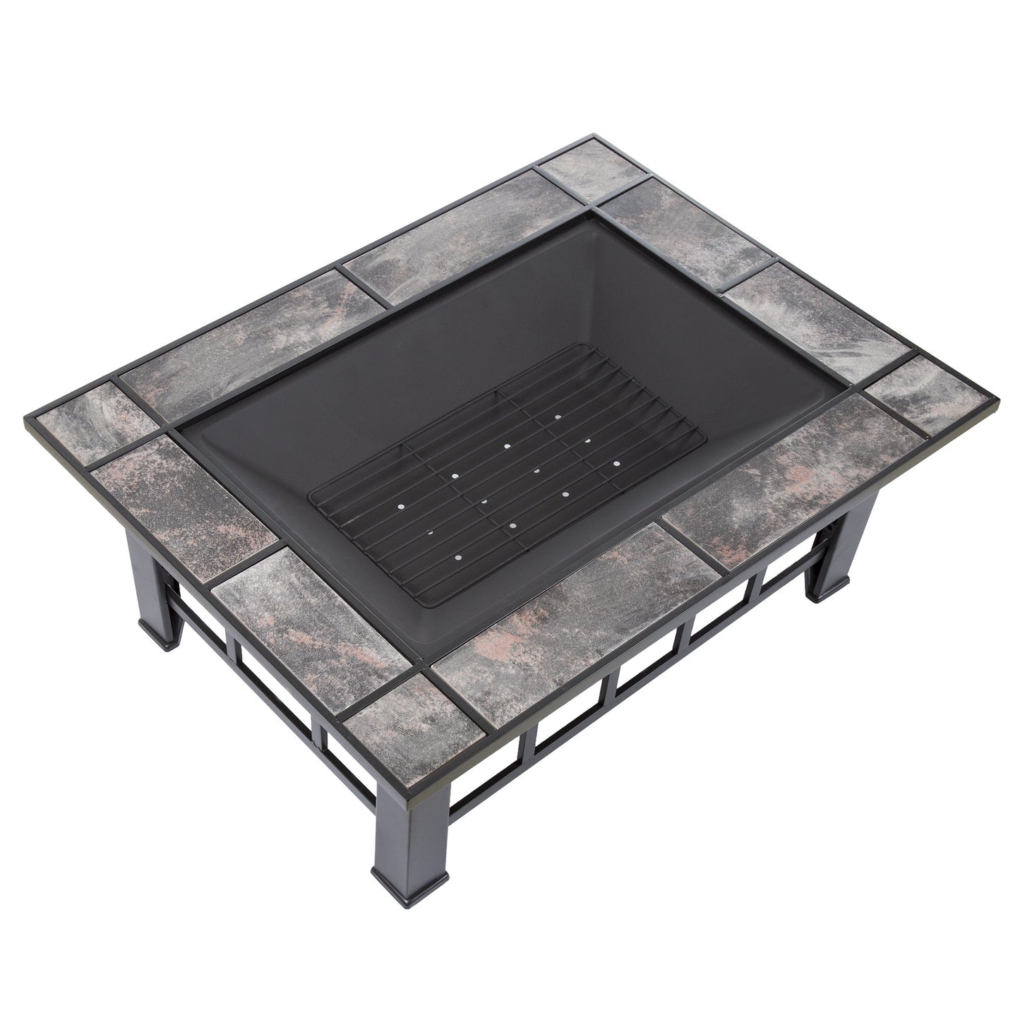 Pure Garden W150098 37" Tile Rectangular Fire Pit, Black - CookCave