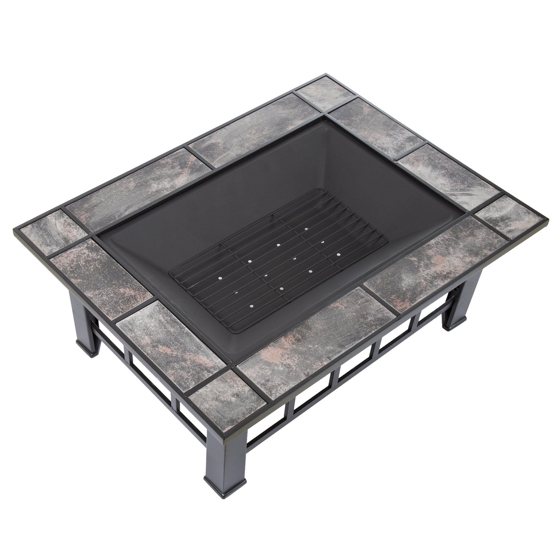 Pure Garden W150098 37" Tile Rectangular Fire Pit, Black - CookCave