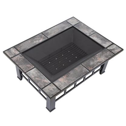 Pure Garden W150098 37" Tile Rectangular Fire Pit, Black - CookCave
