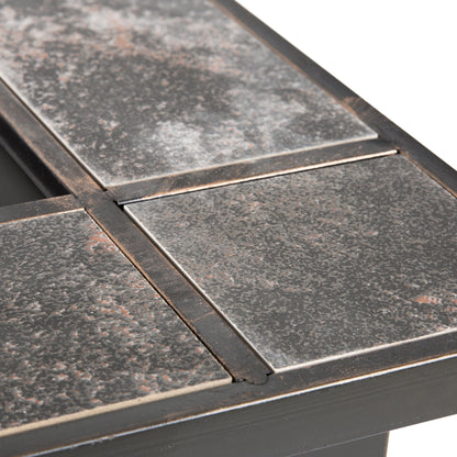 Pure Garden W150098 37" Tile Rectangular Fire Pit, Black - CookCave