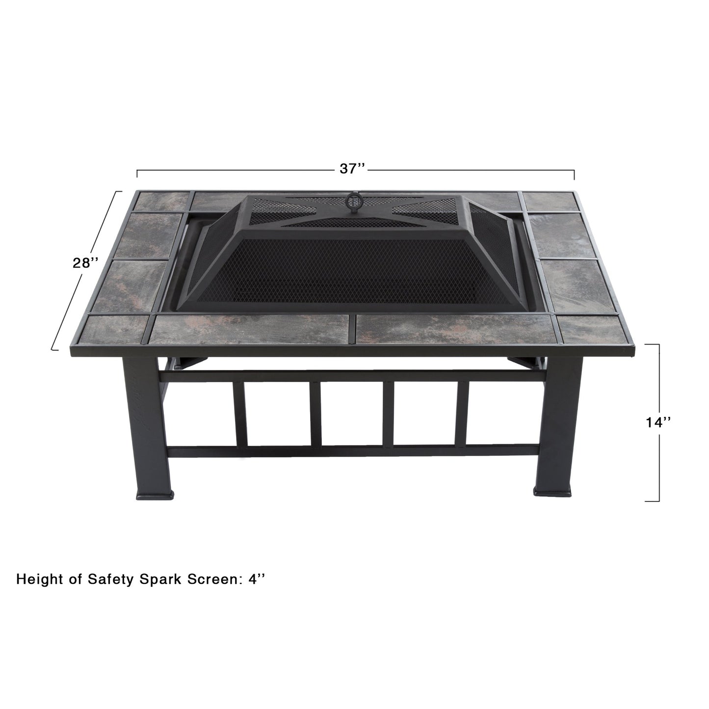 Pure Garden W150098 37" Tile Rectangular Fire Pit, Black - CookCave