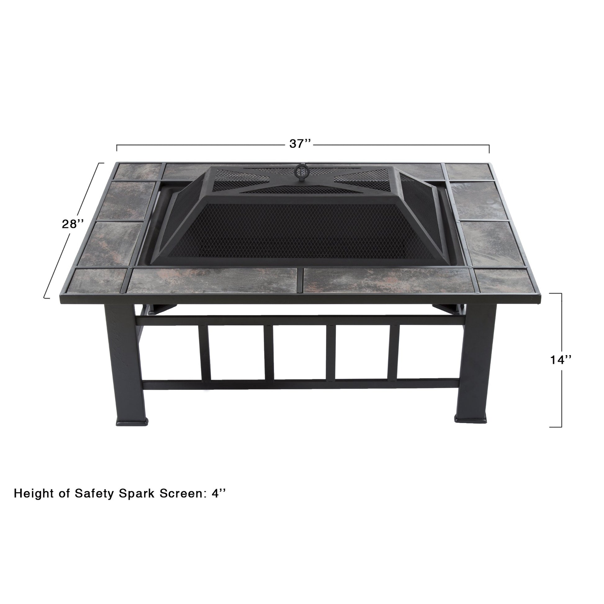 Pure Garden W150098 37" Tile Rectangular Fire Pit, Black - CookCave