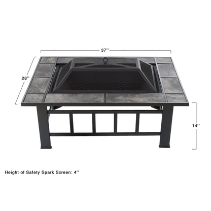 Pure Garden W150098 37" Tile Rectangular Fire Pit, Black - CookCave