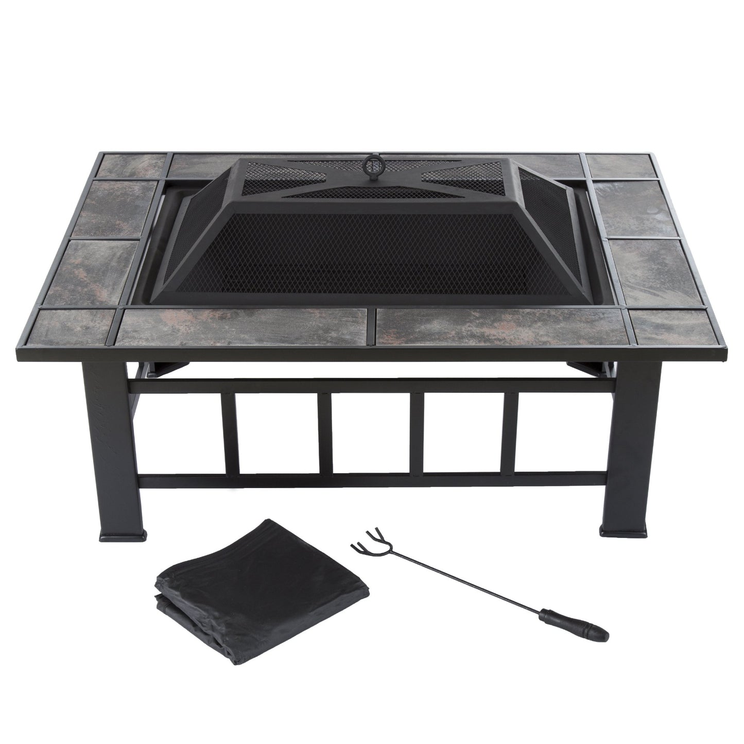 Pure Garden W150098 37" Tile Rectangular Fire Pit, Black - CookCave
