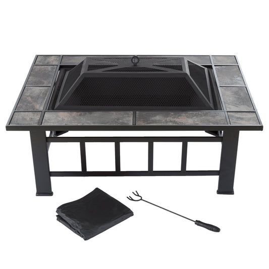 Pure Garden W150098 37" Tile Rectangular Fire Pit, Black - CookCave