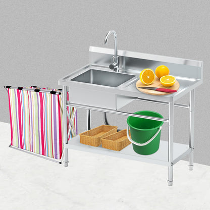 PurezmMoto Utility Sink Freestanding Single Bowl Laundry Sink with Hot and Cold Water Plumbing Workbench & Storage Stainless Steel Sink for Kitchen and Bathroom Farmhouse Style, 39Inch, Metallic Gray - CookCave