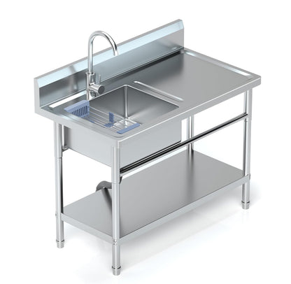 PurezmMoto Utility Sink Freestanding Single Bowl Laundry Sink with Hot and Cold Water Plumbing Workbench & Storage Stainless Steel Sink for Kitchen and Bathroom Farmhouse Style, 39Inch, Metallic Gray - CookCave