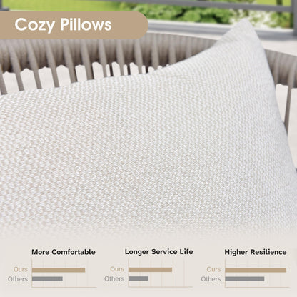 PURPLE LEAF 11 Pieces Patio Dining Set Wicker Outdoor Furniture Rectangular Table and Chairs Set for Garden Deck Aluminum Frame Backyard Kitchen Set, Cushions and Pillows Included Champagne - CookCave