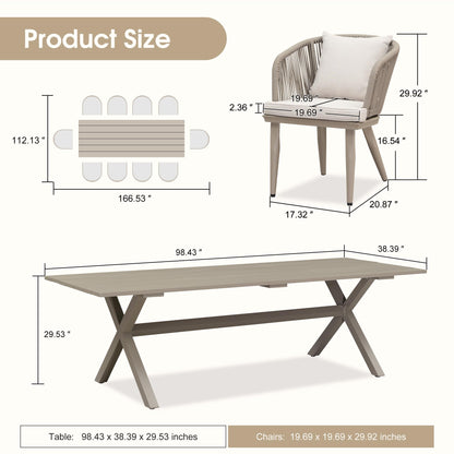 PURPLE LEAF 11 Pieces Patio Dining Set Wicker Outdoor Furniture Rectangular Table and Chairs Set for Garden Deck Aluminum Frame Backyard Kitchen Set, Cushions and Pillows Included Champagne - CookCave