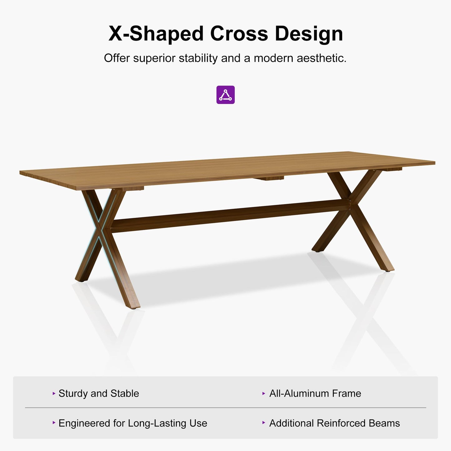 PURPLE LEAF 11 Pieces Patio Dining Set Wicker Outdoor Furniture Rectangular Table and Chairs Set for Garden Deck Teak-Finish Aluminum Frame Backyard Kitchen Set, Cushions and Pillows Included - CookCave