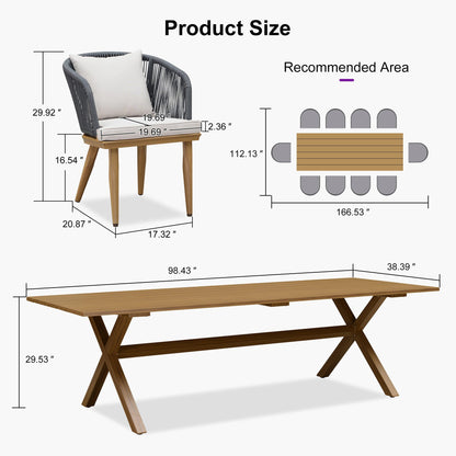 PURPLE LEAF 11 Pieces Patio Dining Set Wicker Outdoor Furniture Rectangular Table and Chairs Set for Garden Deck Teak-Finish Aluminum Frame Backyard Kitchen Set, Cushions and Pillows Included - CookCave