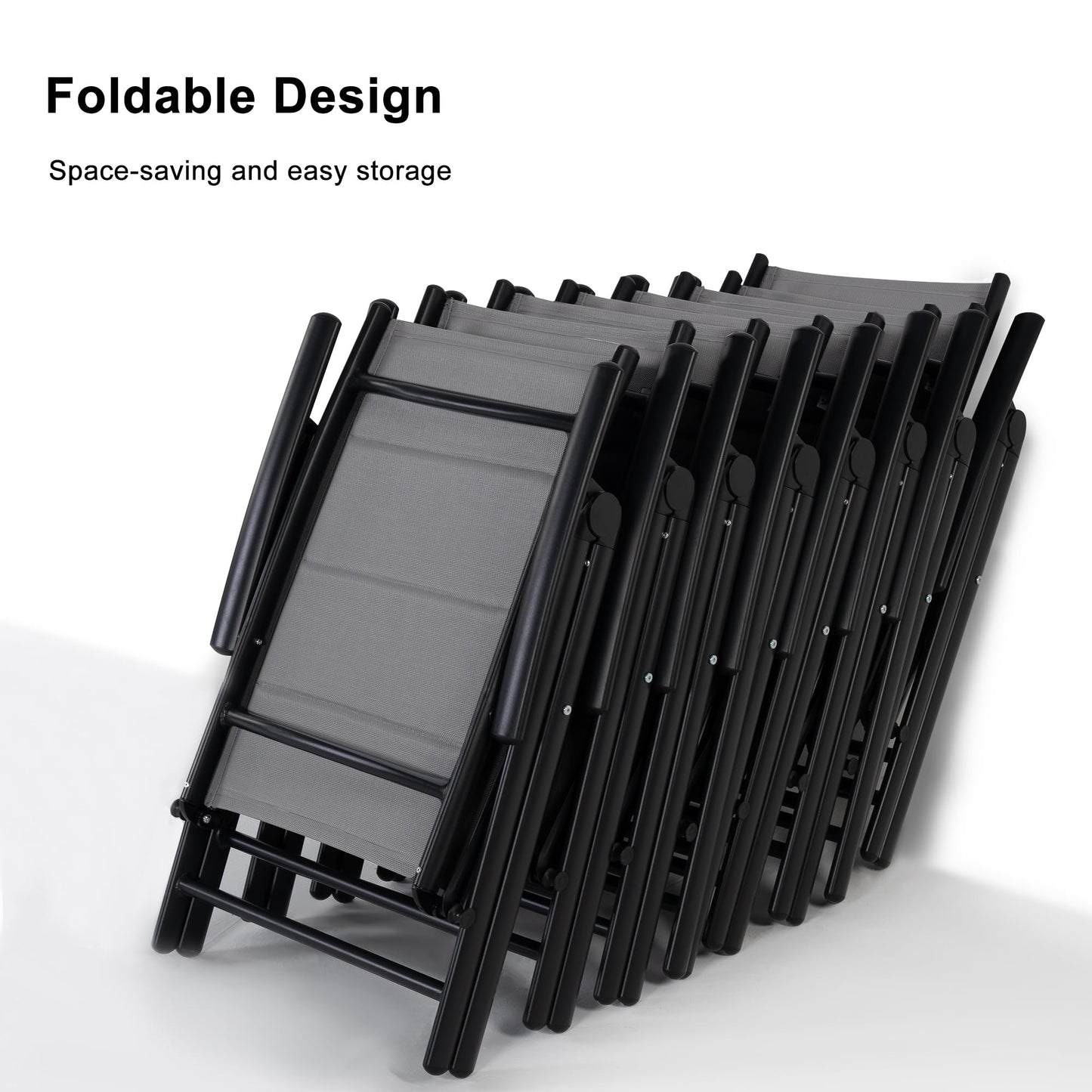 PURPLE LEAF 9 Pieces Outdoor Patio Dining Set with 8 Folding Portable Chairs and 1 Rectangle Aluminum Table, Foldable Adjustable High Back Reclining Chairs with Soft Cotton-Padded Seat, Grey - CookCave