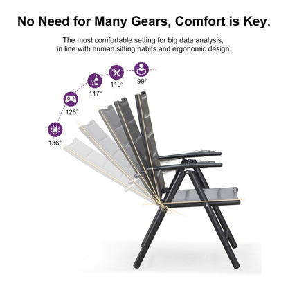 PURPLE LEAF 9 Pieces Outdoor Patio Dining Set with 8 Folding Portable Chairs and 1 Rectangle Aluminum Table, Foldable Adjustable High Back Reclining Chairs with Soft Cotton-Padded Seat, Grey - CookCave