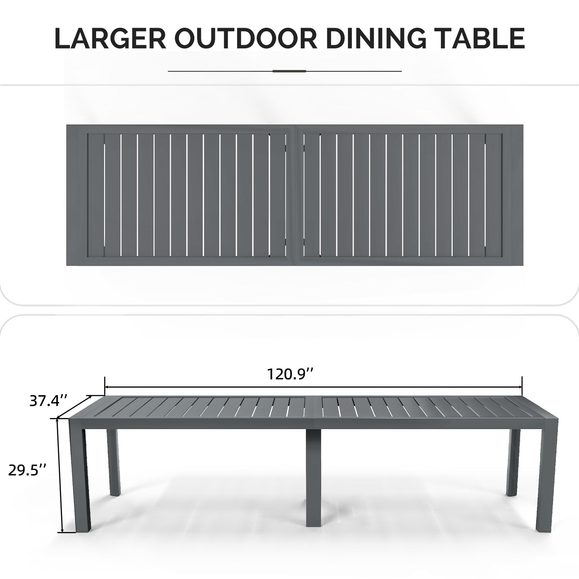PURPLE LEAF Outdoor Dining Table 121" X 37" Slatted Tabletop Large Aluminum Rectangular Patio Dining Table for 10, Weather-Resistant Patio Table for Backyard Garden Lawn Porch Deck - CookCave