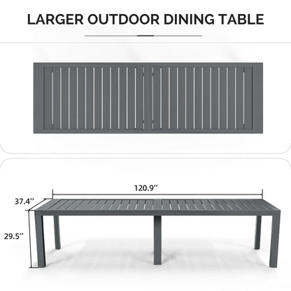 PURPLE LEAF Outdoor Dining Table 121" X 37" Slatted Tabletop Large Aluminum Rectangular Patio Dining Table for 10, Weather-Resistant Patio Table for Backyard Garden Lawn Porch Deck - CookCave