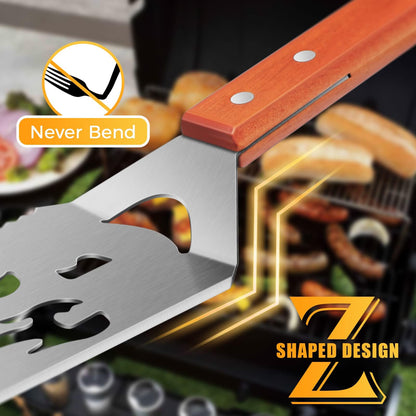 PURPLEBIRD Grill Spatula for Outdoor Grill, 5 in 1 Grilling Tools 16" Long BBQ Spatula with Wooden Handle, Father's Gifts, Gifts for Men, for Dad - CookCave