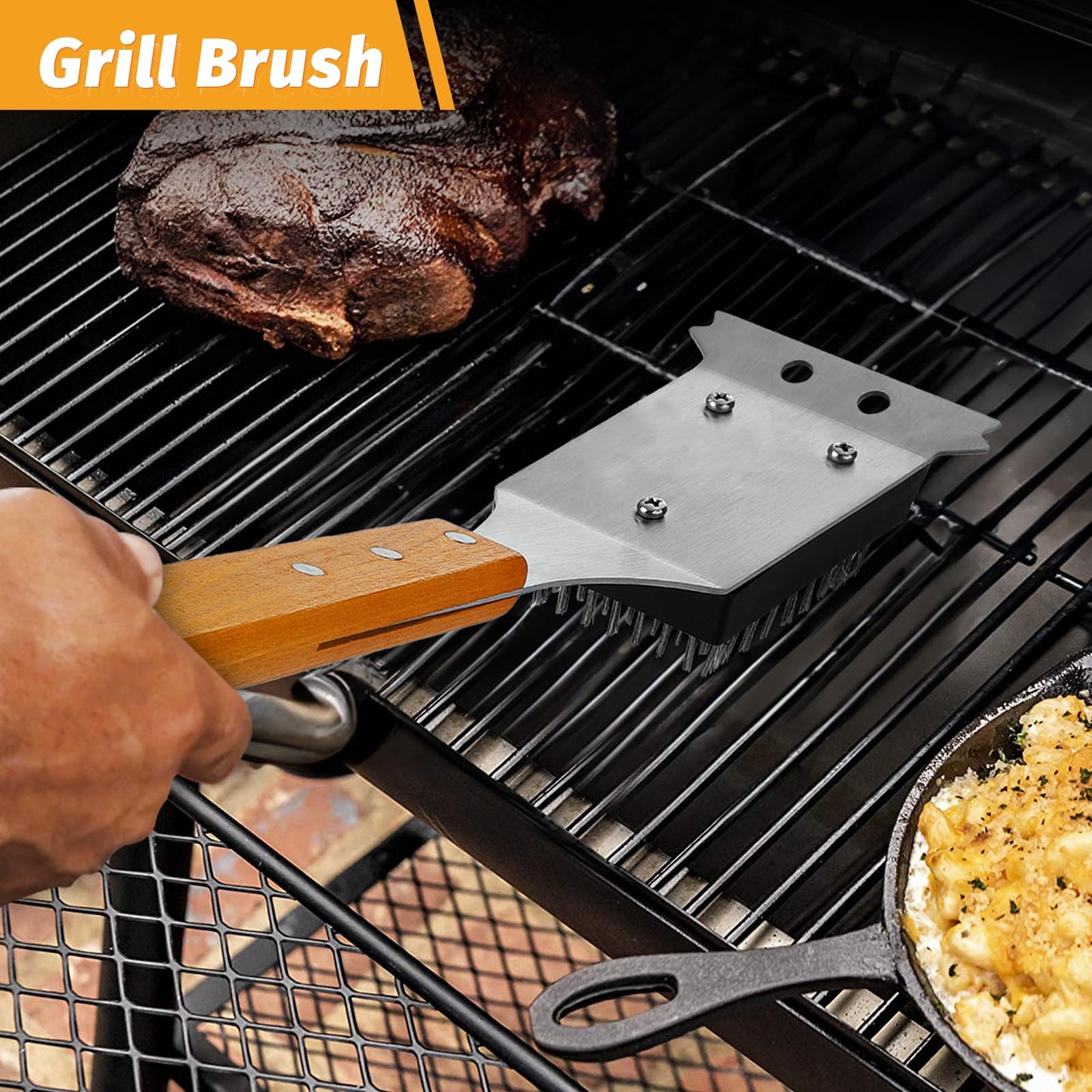 PURPLEBIRD Grill Utensils Set with Brush - 5pcs Grilling Tools Set with Bag Apron, Heavy Duty BBQ Tool Sets with Long Wood Handle, Stainless Grilling Accessories for Outdoor Grill - CookCave