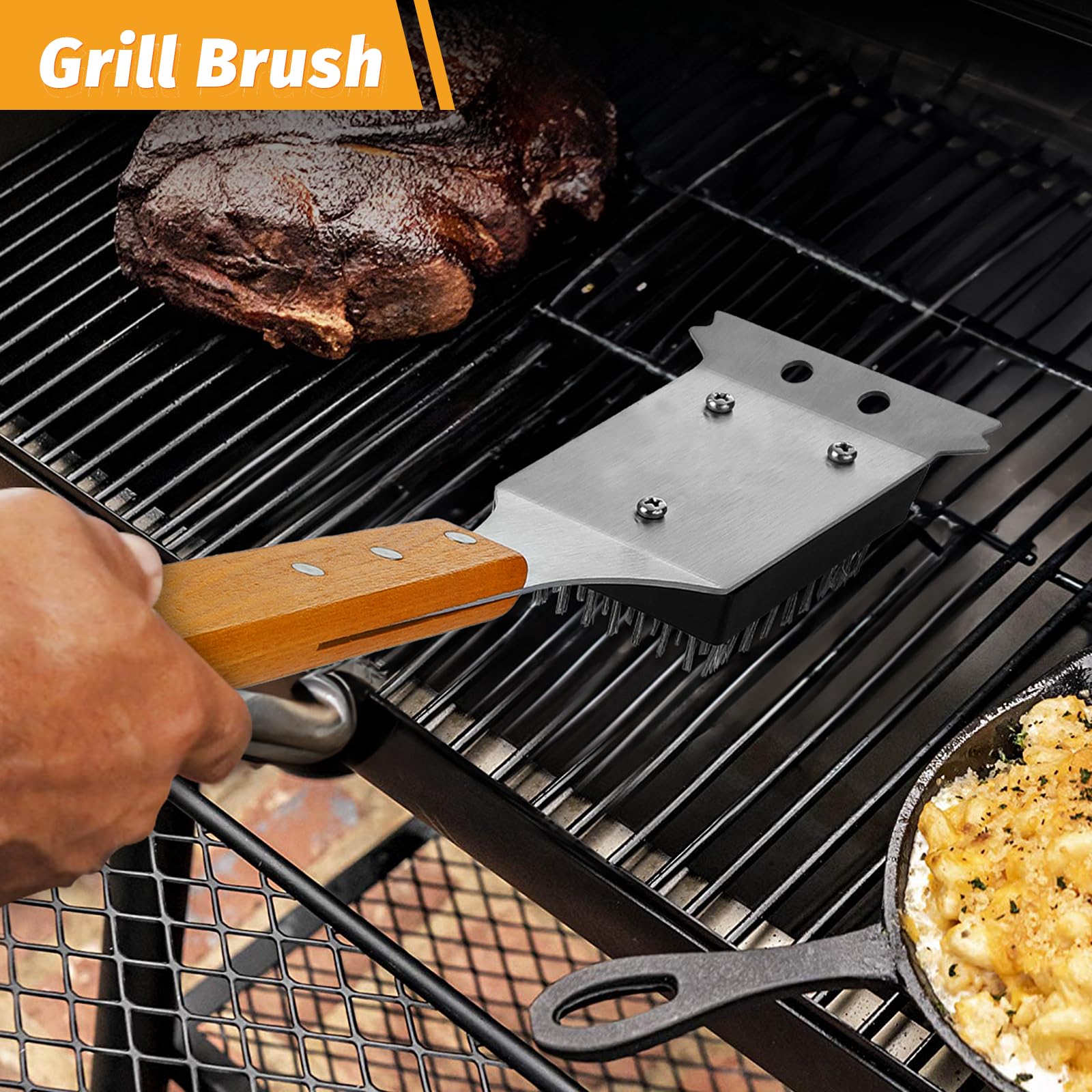 PURPLEBIRD Grill Utensils Set with Brush - 5pcs Grilling Tools Set with Bag Apron, Heavy Duty BBQ Tool Sets with Long Wood Handle, Stainless Grilling Accessories for Outdoor Grill - CookCave