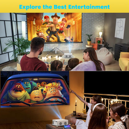 PURSHE Mini Bluetooth Projector, Full HD 1080P Supported Portable Outdoor Movie Projector for iOS, Android, Windows, Compatible with TV Stick/HDMI/Smartphone/PS4/USB [Remote Included] - CookCave