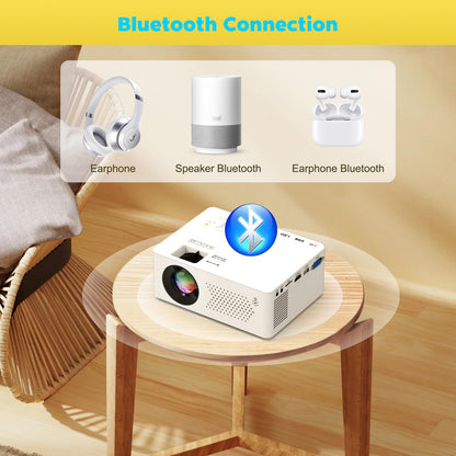 PURSHE Mini Bluetooth Projector, Full HD 1080P Supported Portable Outdoor Movie Projector for iOS, Android, Windows, Compatible with TV Stick/HDMI/Smartphone/PS4/USB [Remote Included] - CookCave