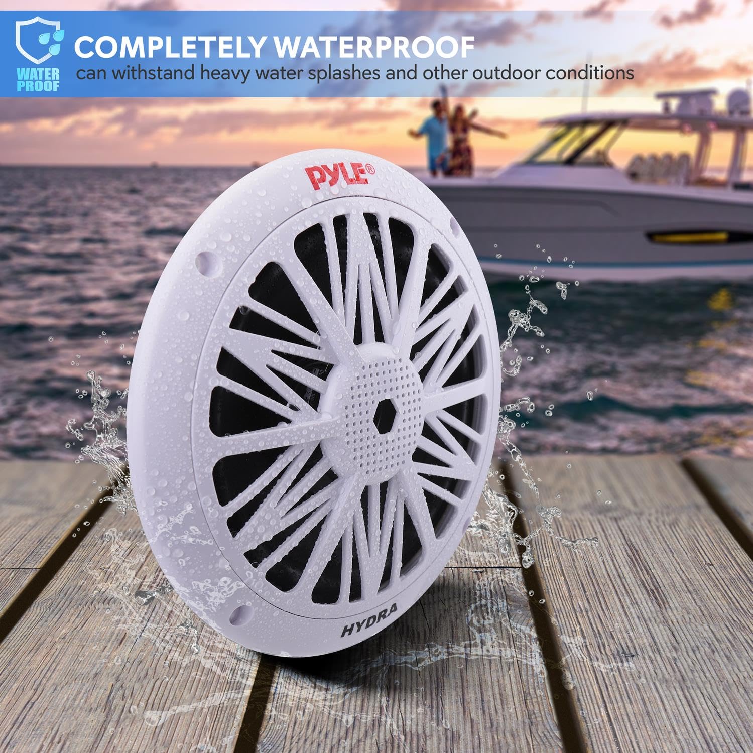 Pyle 6.5 Inch Dual Marine Speakers - 2 Way Waterproof and Weather Resistant Outdoor Audio Stereo Sound System with 200 Watt Power, Poly Carbon Cone and Butyl Rubber Surround - 1 Pair - PLMR62 (White) - CookCave