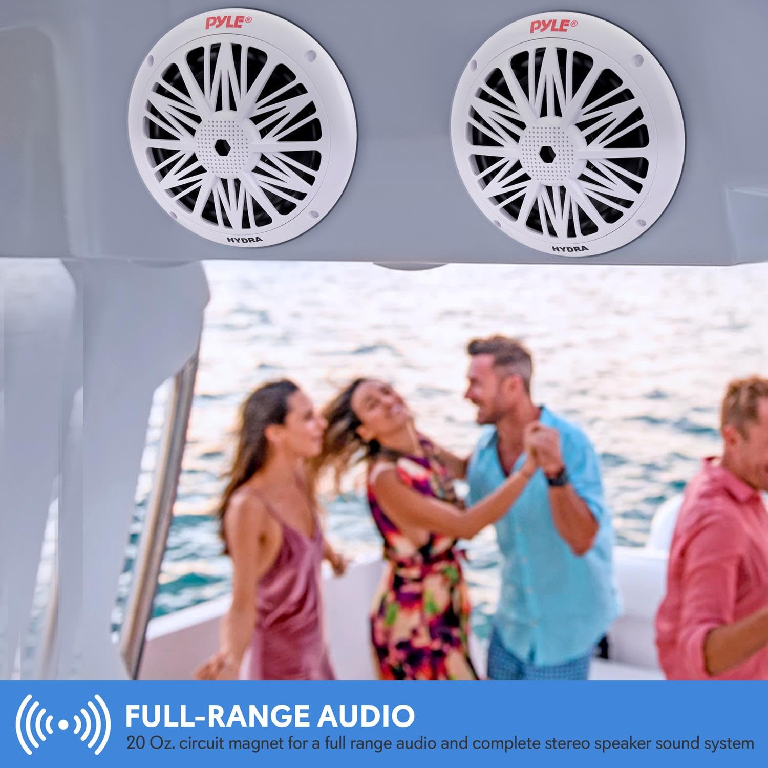 Pyle 6.5 Inch Dual Marine Speakers - 2 Way Waterproof and Weather Resistant Outdoor Audio Stereo Sound System with 200 Watt Power, Poly Carbon Cone and Butyl Rubber Surround - 1 Pair - PLMR62 (White) - CookCave