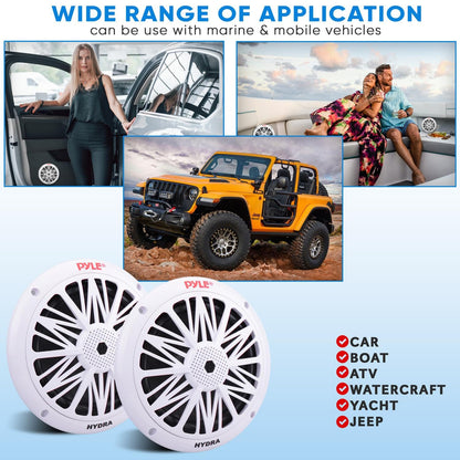 Pyle 6.5 Inch Dual Marine Speakers - 2 Way Waterproof and Weather Resistant Outdoor Audio Stereo Sound System with 200 Watt Power, Poly Carbon Cone and Butyl Rubber Surround - 1 Pair - PLMR62 (White) - CookCave