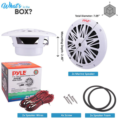 Pyle 6.5 Inch Dual Marine Speakers - 2 Way Waterproof and Weather Resistant Outdoor Audio Stereo Sound System with 200 Watt Power, Poly Carbon Cone and Butyl Rubber Surround - 1 Pair - PLMR62 (White) - CookCave