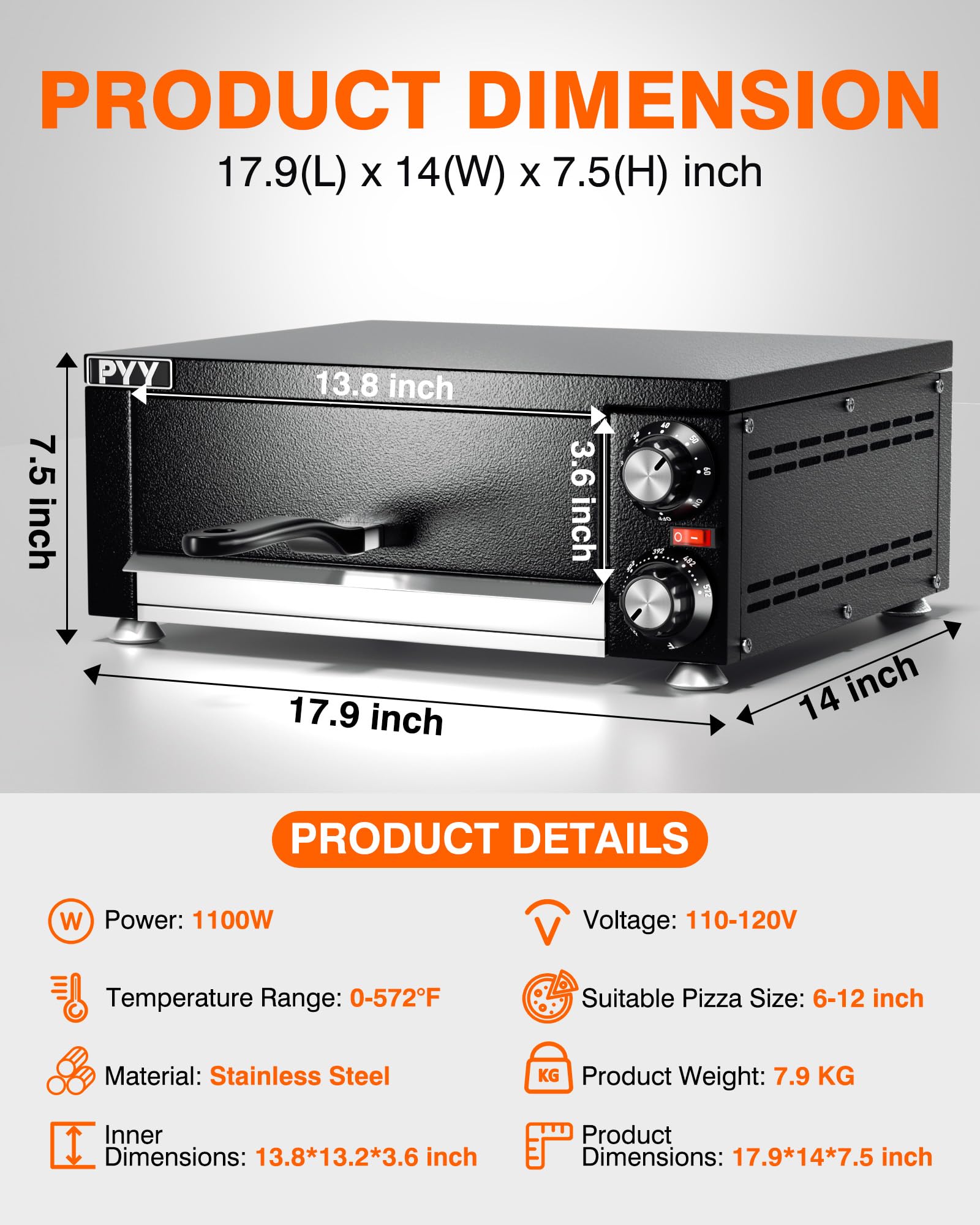 PYY Electric Pizza Oven Indoor Countertop Pizza Oven Commercial Pizza Maker Machine for Home with Timer Stainless Steel Pizza Cooker - CookCave