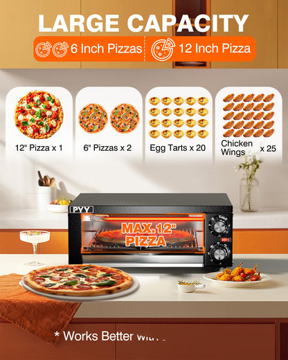 PYY Electric Pizza Oven Indoor Countertop Pizza Oven Commercial Pizza Maker Machine for Home with Timer Stainless Steel Pizza Cooker - CookCave