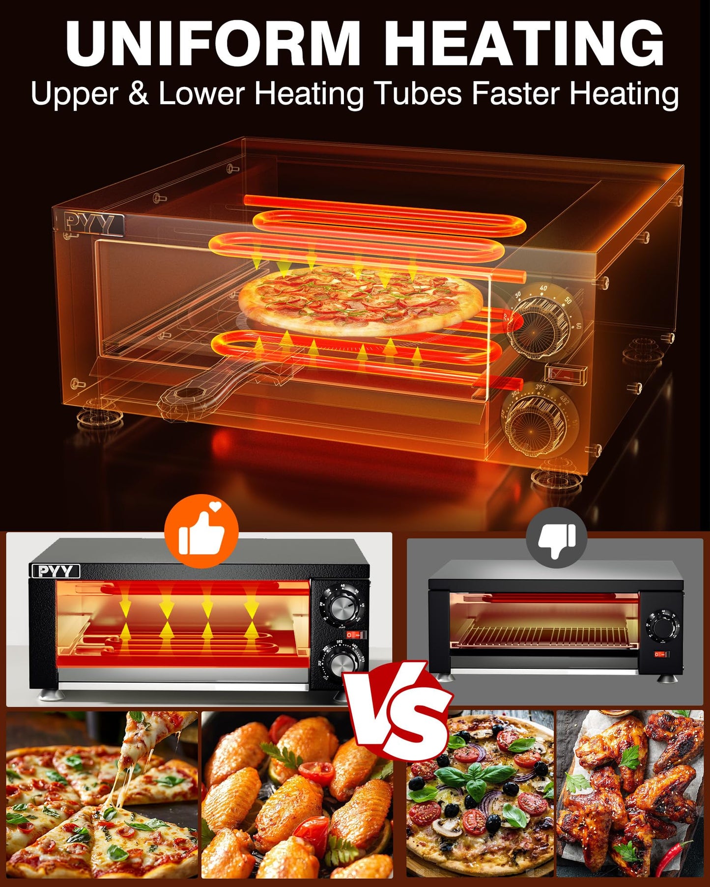 PYY Electric Pizza Oven Indoor Countertop Pizza Oven Commercial Pizza Maker Machine for Home with Timer Stainless Steel Pizza Cooker - CookCave