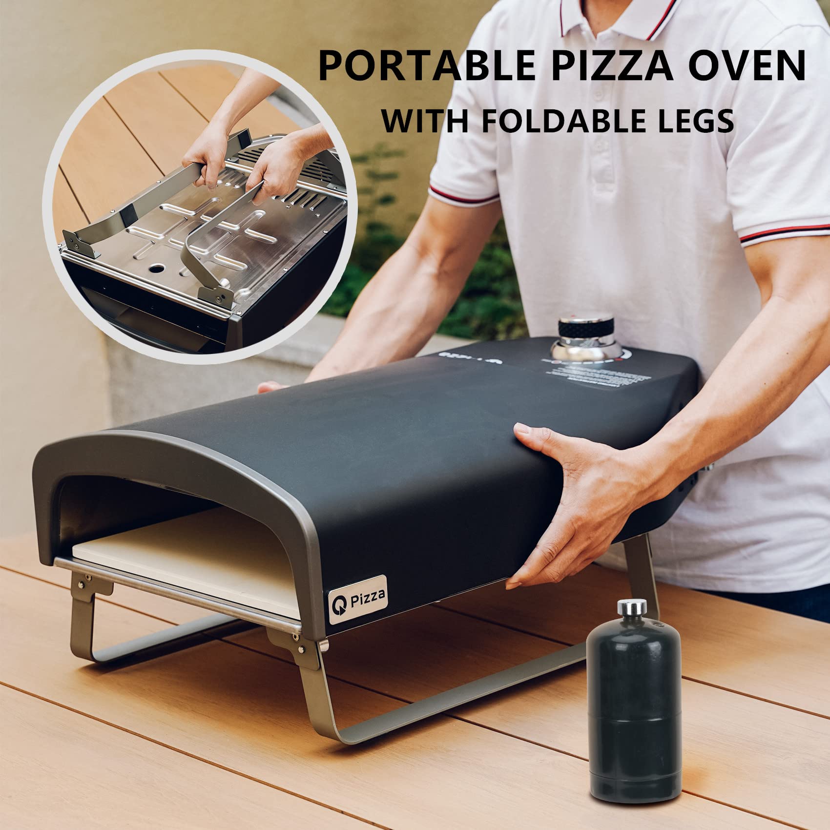 Q Pizza Outdoor Pizza Oven, Portable Gas Pizza Oven with 13x13in Pizza Stone for Outside Cooking, Backyard Pizza Maker, Pizza Accessory Ideal for Outdoor Kitchen and Party, Great Gift PS100 - CookCave