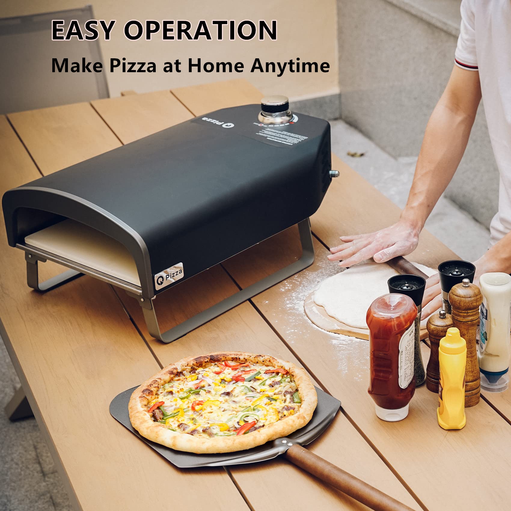 Q Pizza Outdoor Pizza Oven, Portable Gas Pizza Oven with 13x13in Pizza Stone for Outside Cooking, Backyard Pizza Maker, Pizza Accessory Ideal for Outdoor Kitchen and Party, Great Gift PS100 - CookCave
