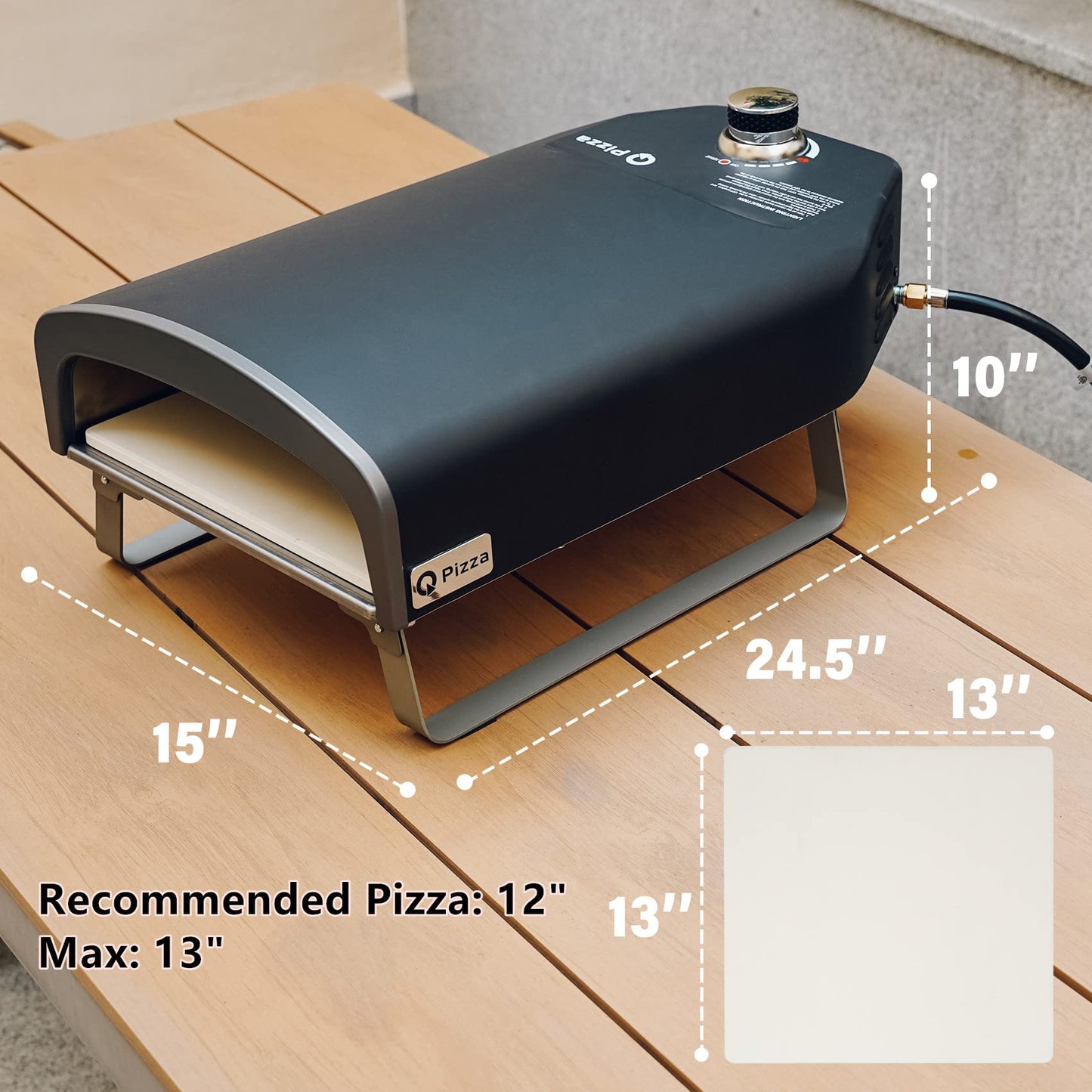 Q Pizza Outdoor Pizza Oven, Portable Gas Pizza Oven with 13x13in Pizza Stone for Outside Cooking, Backyard Pizza Maker, Pizza Accessory Ideal for Outdoor Kitchen and Party, Great Gift PS100 - CookCave