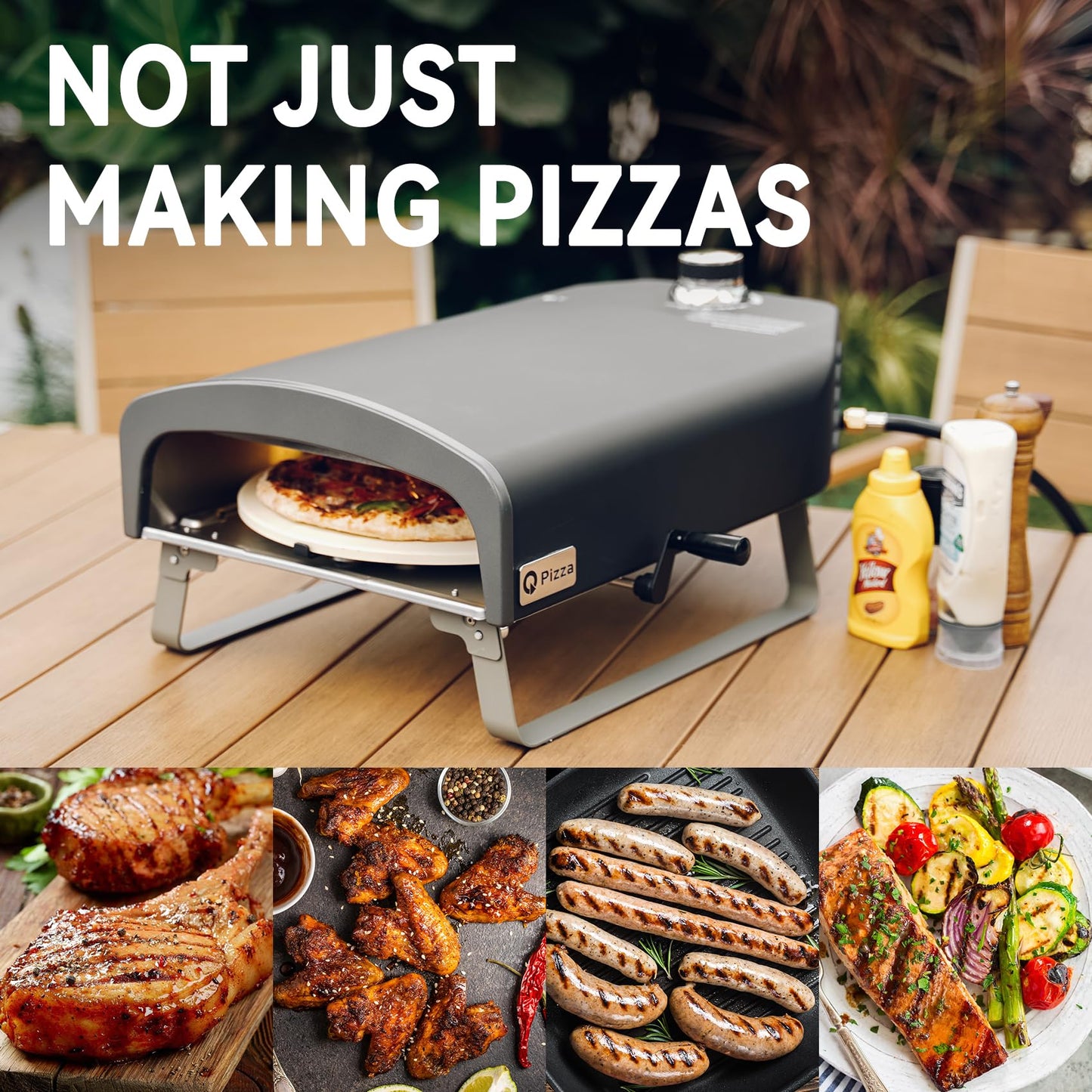 Q Pizza Portable Propane Pizza Oven with Manual Rotating Stone, Tabletop Gas Stove for Outdoor Kitchen, Gas Oven for Making Pizza, Bread, Steak, Pie, PS104 - CookCave