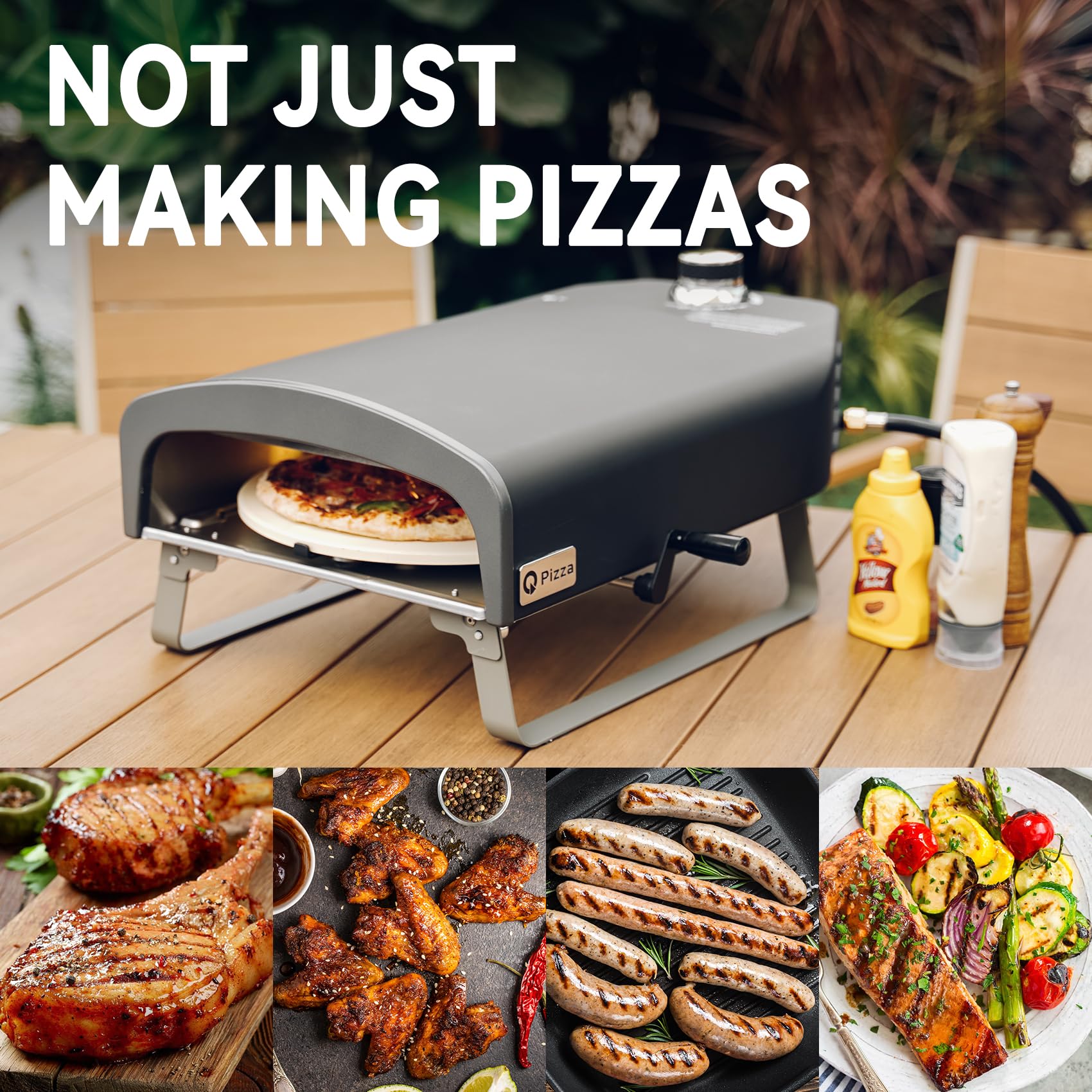 Q Pizza Portable Propane Pizza Oven with Manual Rotating Stone, Tabletop Gas Stove for Outdoor Kitchen, Gas Oven for Making Pizza, Bread, Steak, Pie, PS104 - CookCave