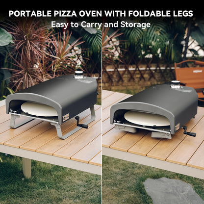 Q Pizza Portable Propane Pizza Oven with Manual Rotating Stone, Tabletop Gas Stove for Outdoor Kitchen, Gas Oven for Making Pizza, Bread, Steak, Pie, PS104 - CookCave