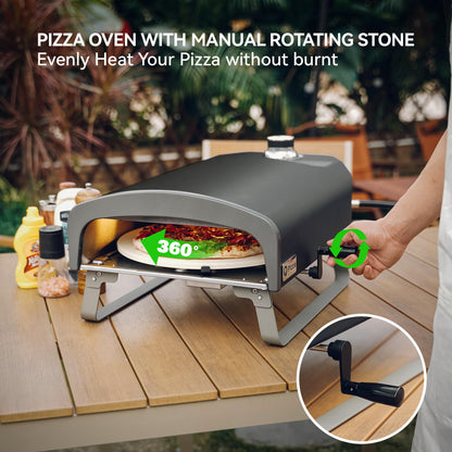 Q Pizza Portable Propane Pizza Oven with Manual Rotating Stone, Tabletop Gas Stove for Outdoor Kitchen, Gas Oven for Making Pizza, Bread, Steak, Pie, PS104 - CookCave