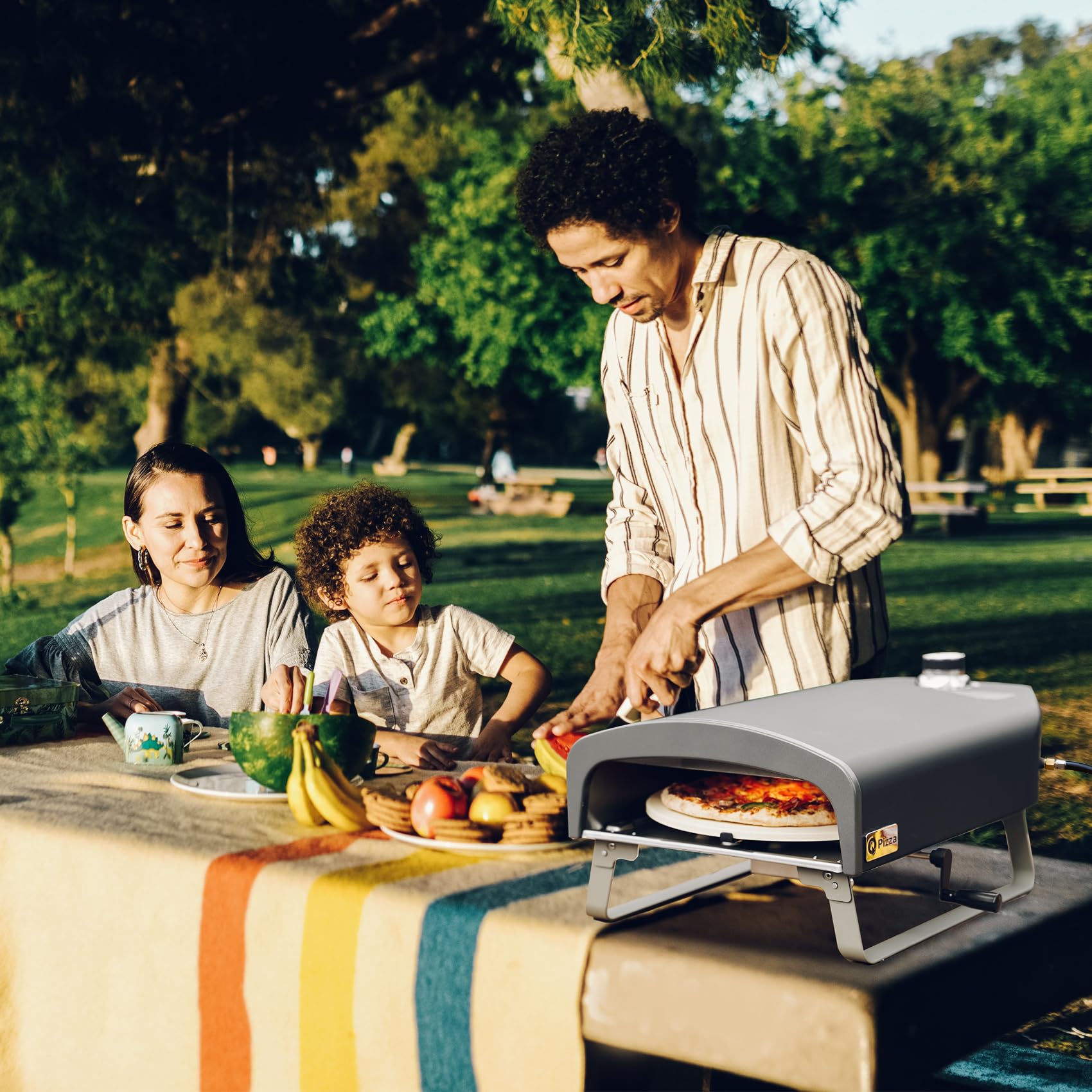 Q Pizza Portable Propane Pizza Oven with Manual Rotating Stone, Tabletop Gas Stove for Outdoor Kitchen, Gas Oven for Making Pizza, Bread, Steak, Pie, PS104 - CookCave