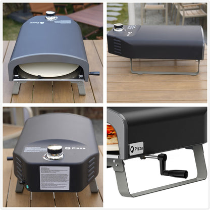 Q Pizza Portable Propane Pizza Oven with Manual Rotating Stone, Tabletop Gas Stove for Outdoor Kitchen, Gas Oven for Making Pizza, Bread, Steak, Pie, PS104 - CookCave