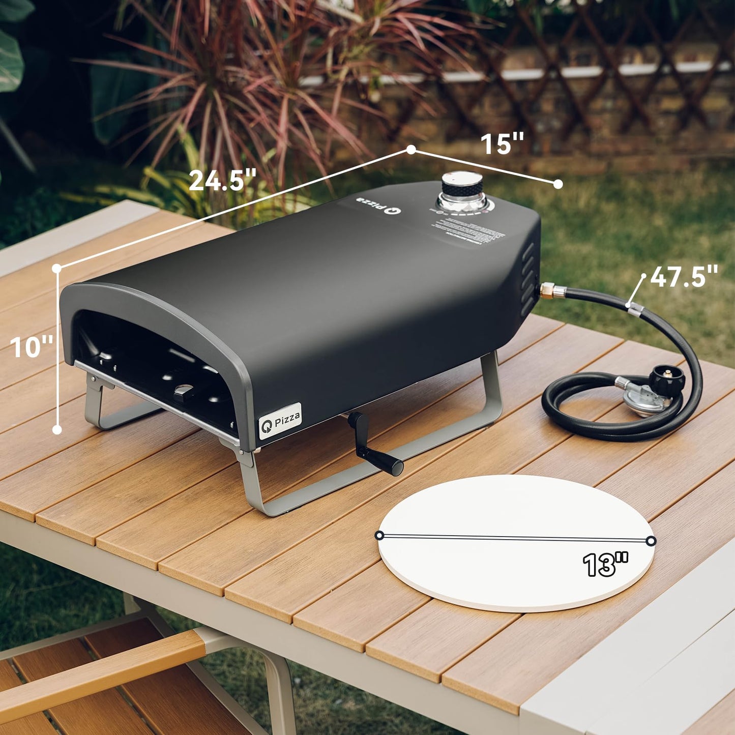 Q Pizza Portable Propane Pizza Oven with Manual Rotating Stone, Tabletop Gas Stove for Outdoor Kitchen, Gas Oven for Making Pizza, Bread, Steak, Pie, PS104 - CookCave