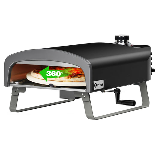 Q Pizza Portable Propane Pizza Oven with Manual Rotating Stone, Tabletop Gas Stove for Outdoor Kitchen, Gas Oven for Making Pizza, Bread, Steak, Pie, PS104 - CookCave
