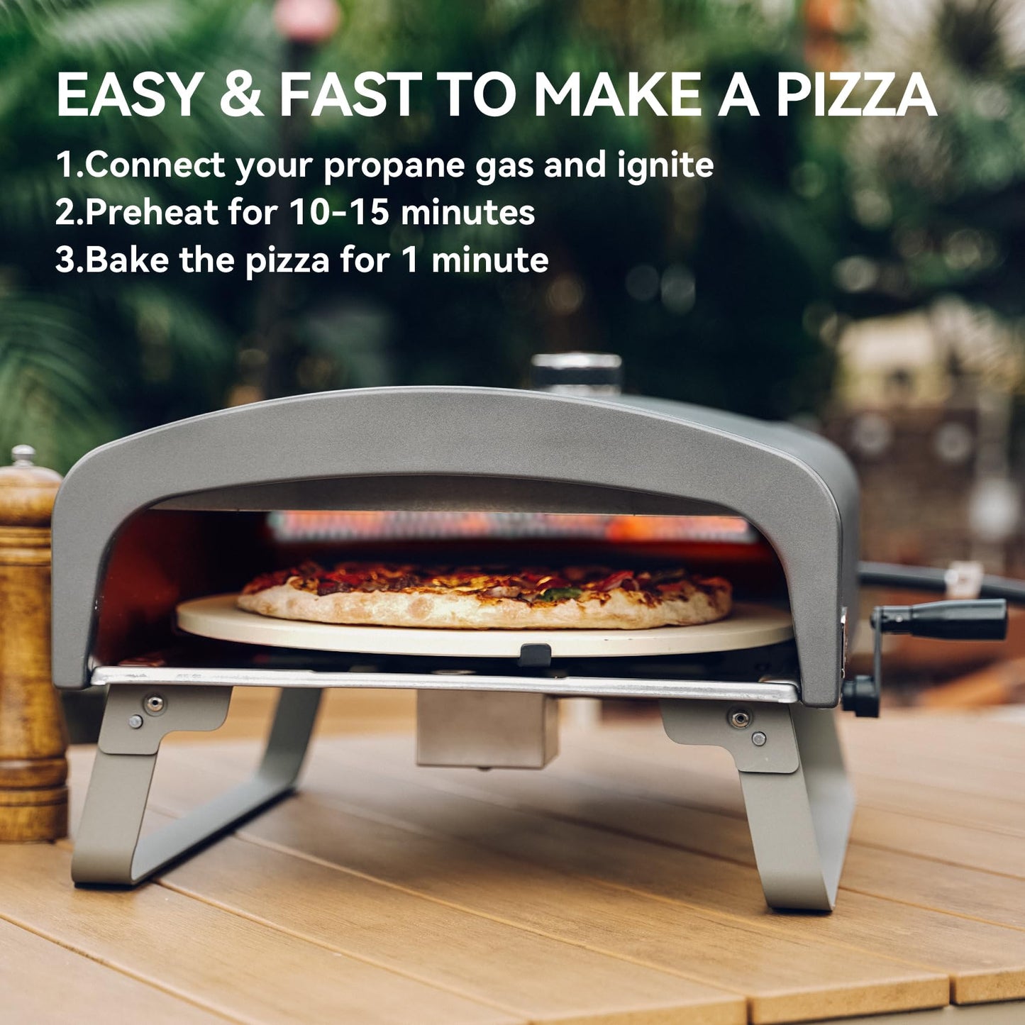Q Pizza Portable Propane Pizza Oven with Manual Rotating Stone, Tabletop Gas Stove for Outdoor Kitchen, Gas Oven for Making Pizza, Bread, Steak, Pie, PS104 - CookCave