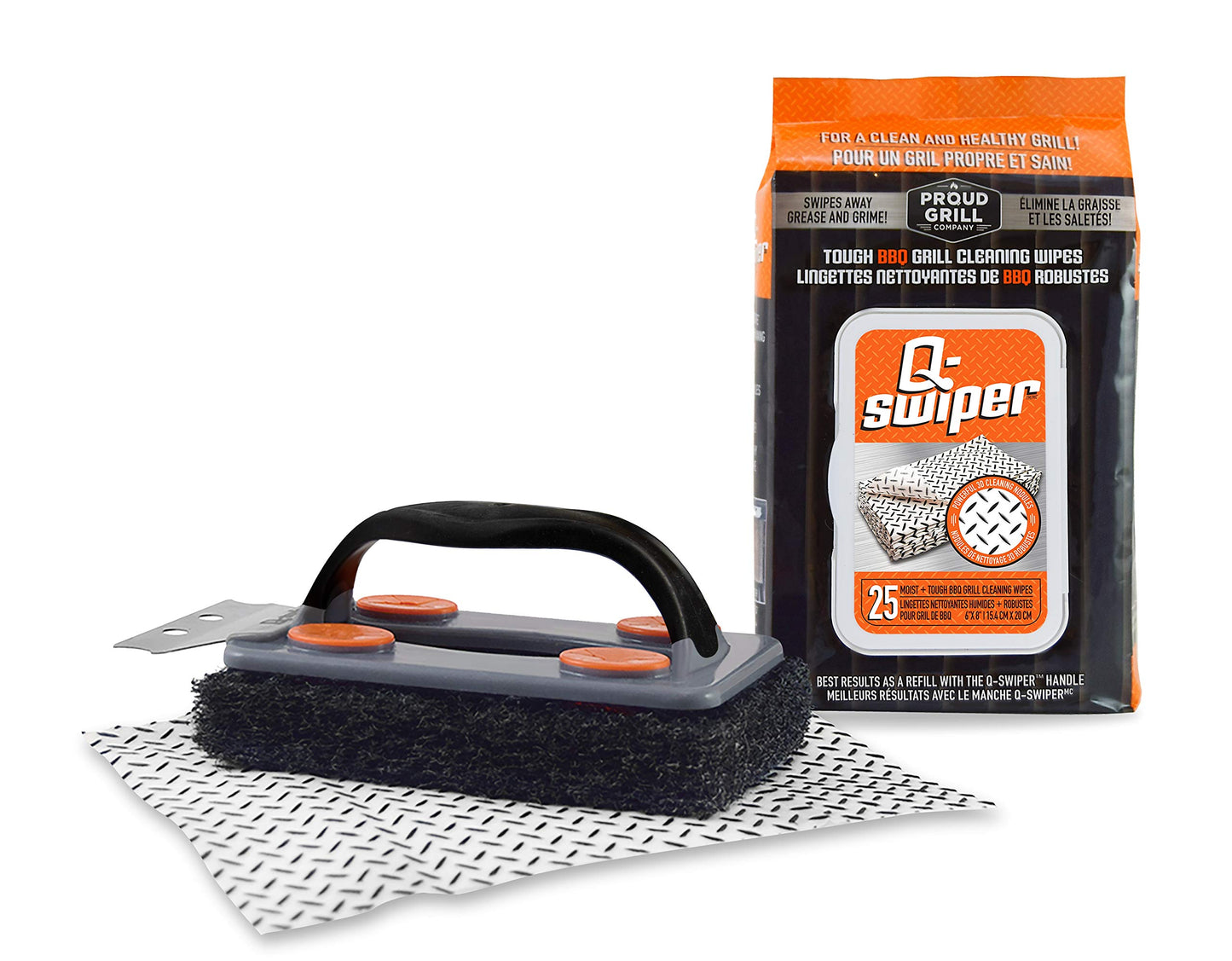Q-Swiper BBQ Grill Cleaner Set - 1 Grill Brush with Scraper and 25 BBQ Grill Cleaning Wipes | No Bristles & Wire Free | Safe Way to Remove Grease and Grime for A Clean and Healthy Grill! - CookCave