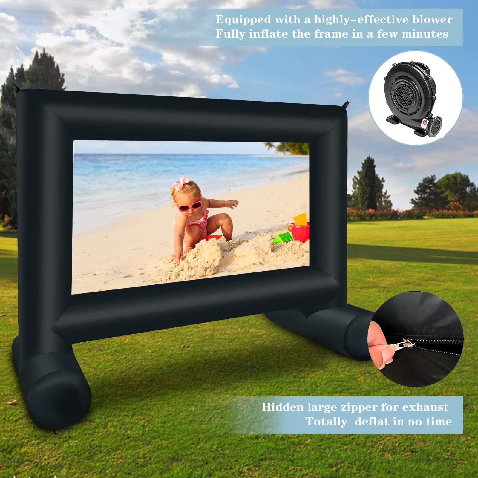 QILEBA 14 FT Inflatable Projector Movie Screen for Outside, Blow up Projector Screen Front/Rear Projection for Backyard Movie Night Outdoor Party - CookCave