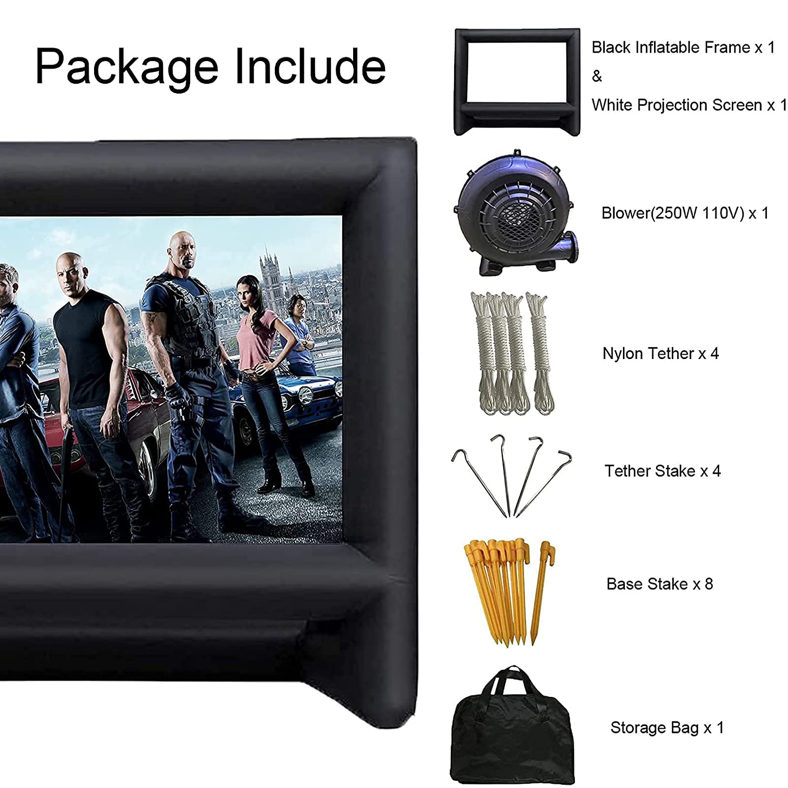 QILEBA 24 Feet Inflatable Projector Movie Screen Outdoor Indoor, Portable Blow Up Cinema Projection Screen, with Air Blower, Tie-Downs and Storage Bag, for Backyard Pool Party Movie Nights - CookCave